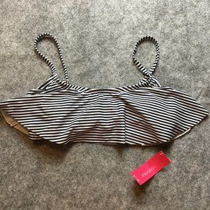 Xhilaration Bikini Top M Black Striped Ruffle Overlay Flutter Removable Cups